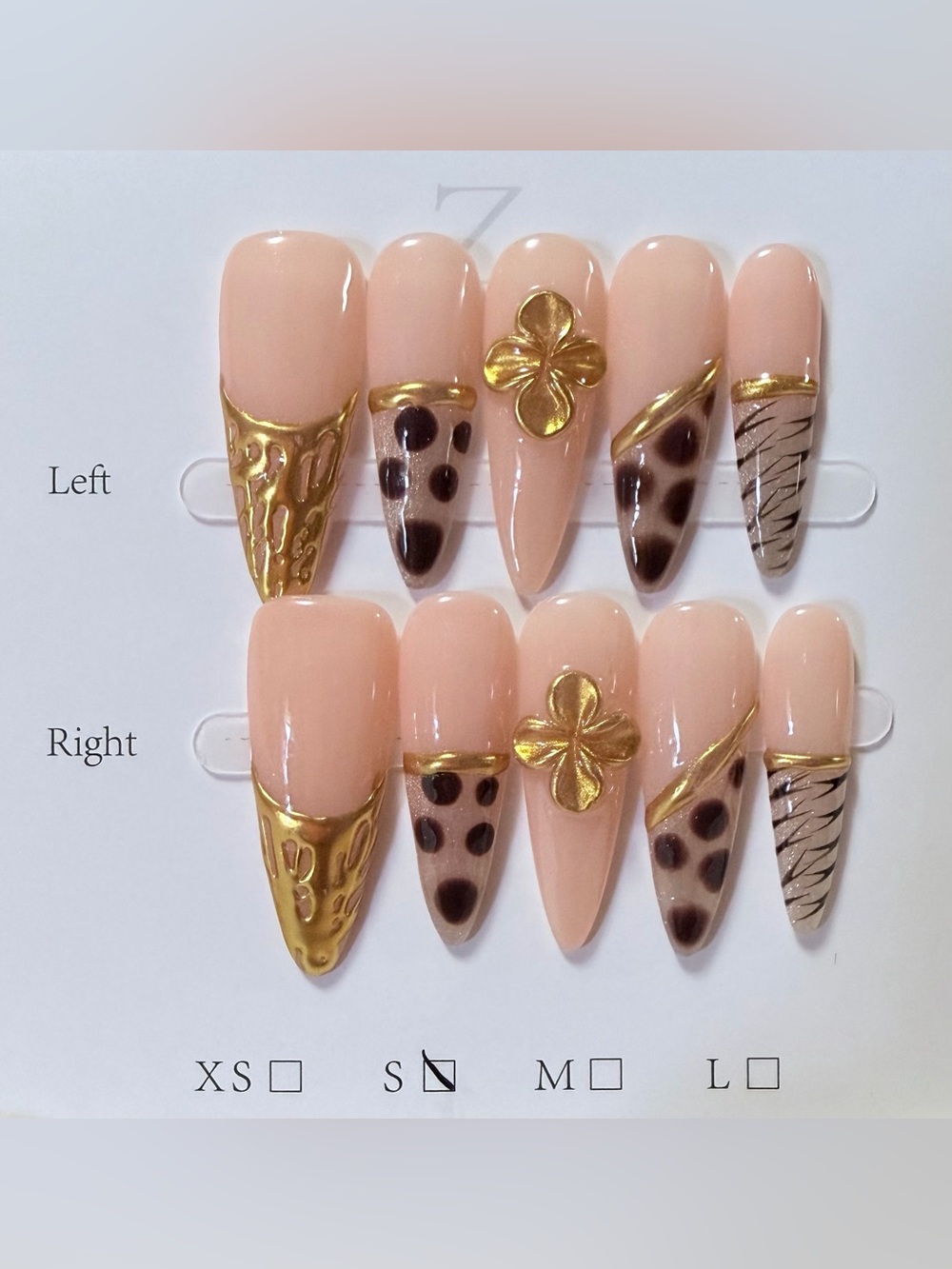 Nude Pink & Gold Leopard Accent Press-On Nails